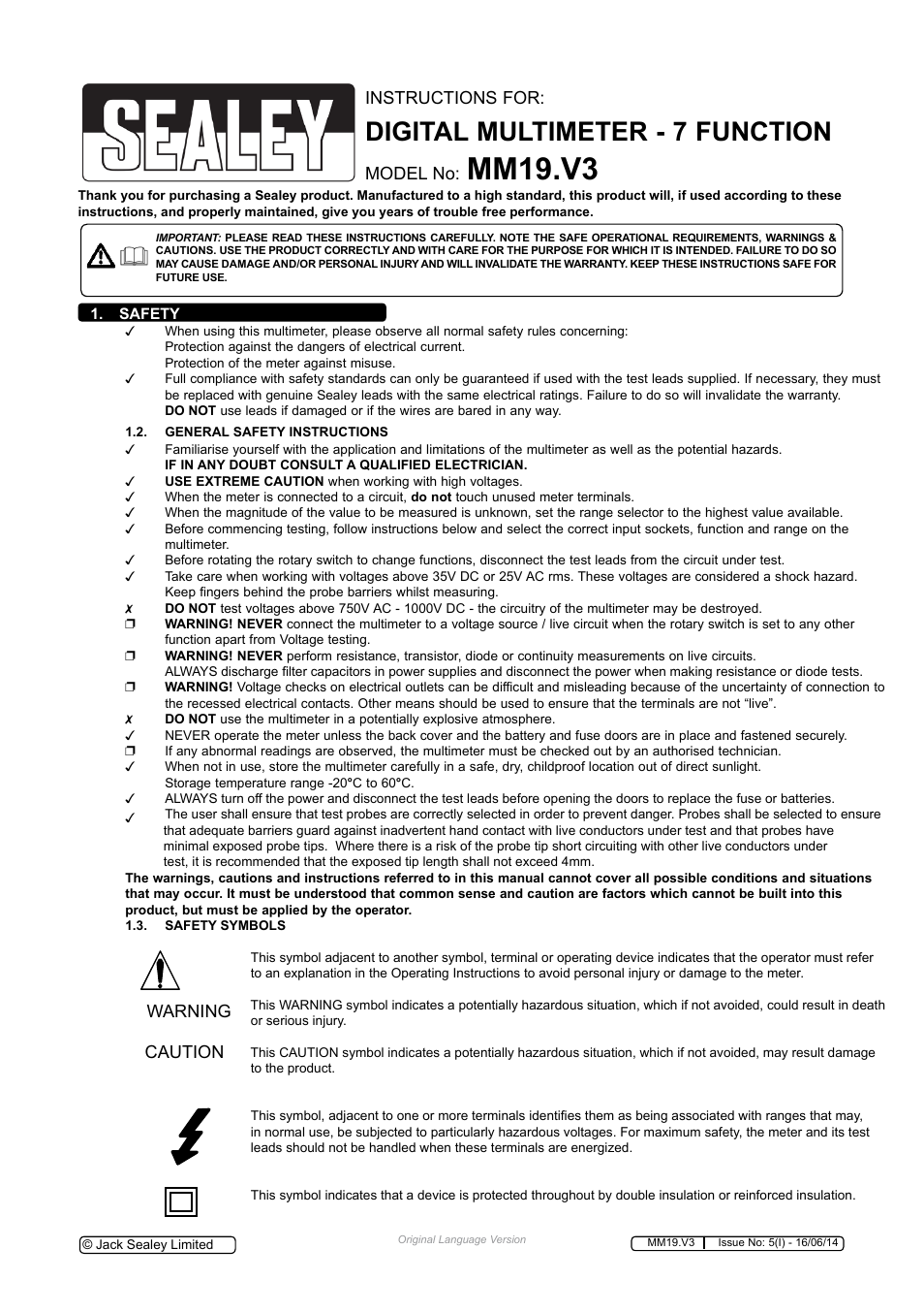 Sealey MM19 User Manual | 6 pages