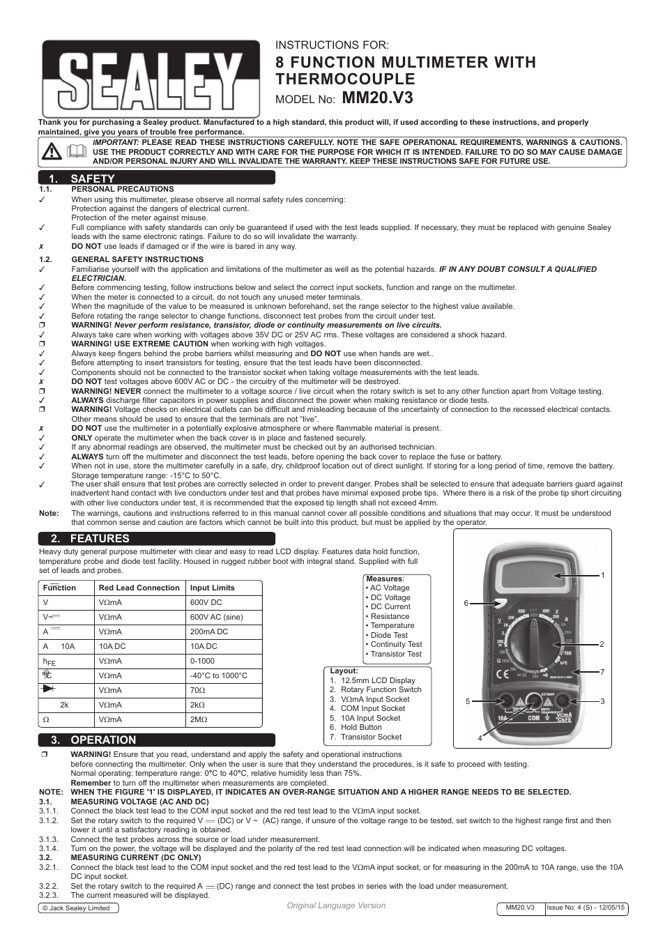 Sealey MM20 User Manual | 2 pages