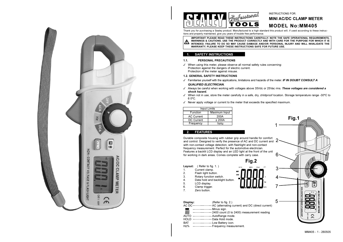 Sealey MM405 User Manual | 2 pages