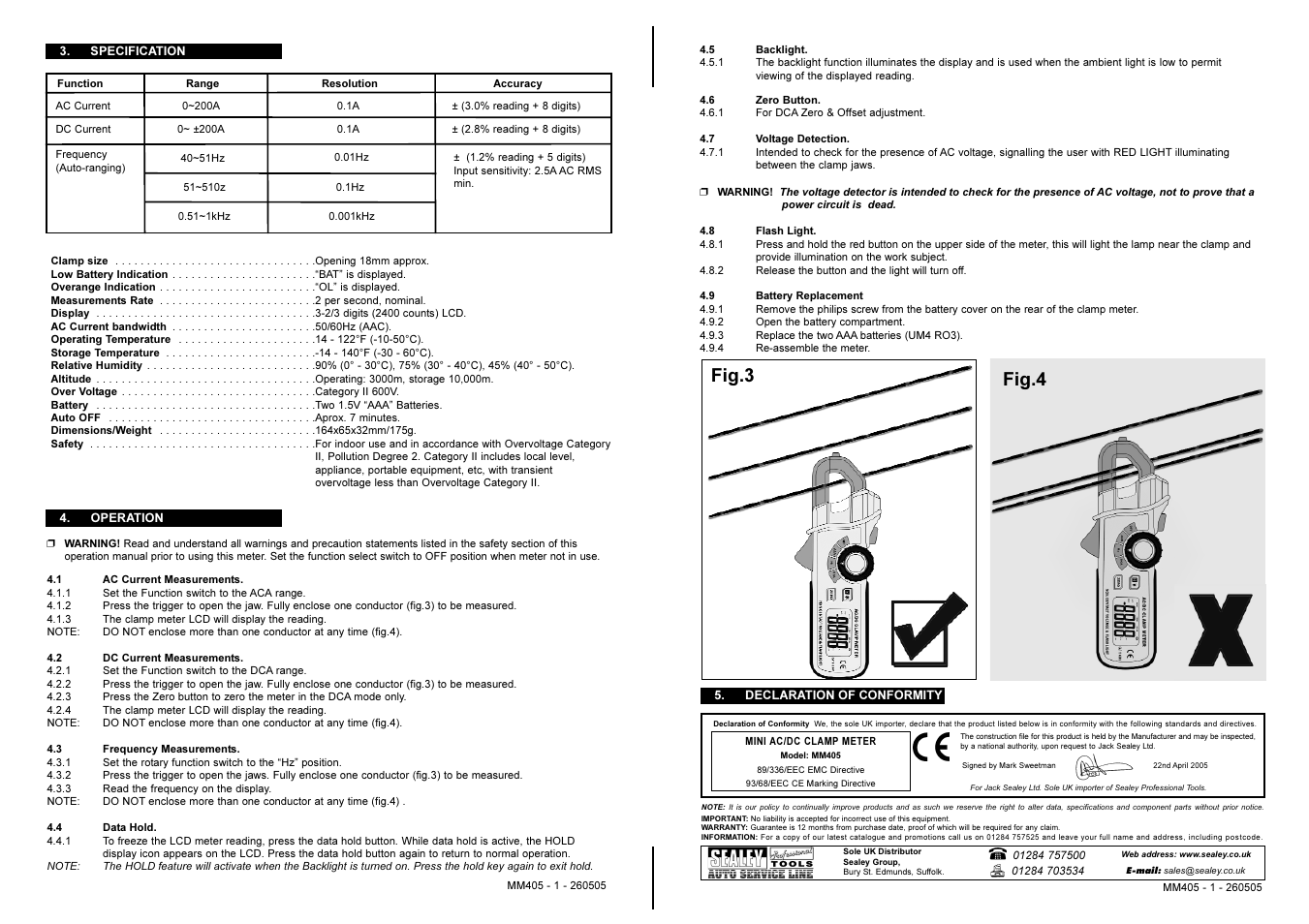 Fig.3 fig.4 | Sealey MM405 User Manual | Page 2 / 2