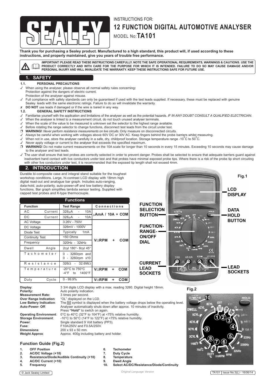 Sealey TA101 User Manual | 4 pages