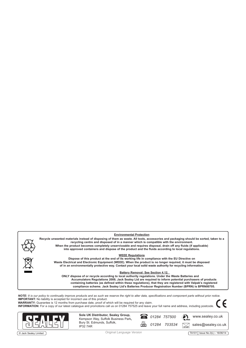 Sealey TA101 User Manual | Page 4 / 4