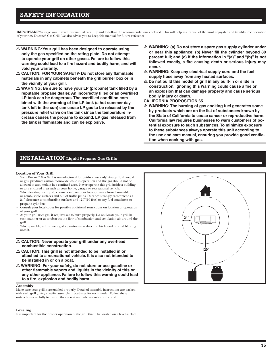 Safety information, Safety information installation installation | Ducane Affinity LP 3400 User Manual | Page 15 / 72