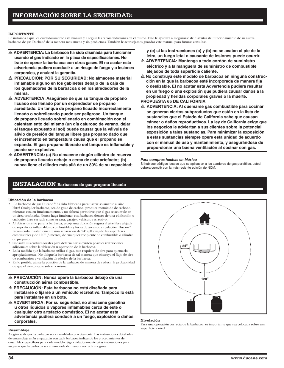 Información sobre la seguridad | Ducane Affinity LP 3400 User Manual | Page 34 / 72