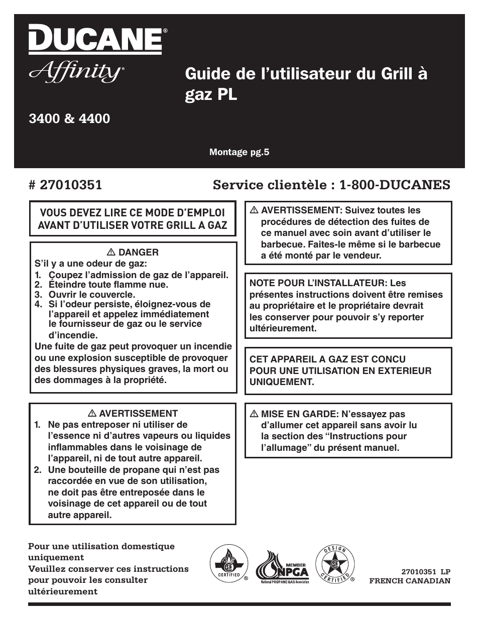 Guide de l’utilisateur du grill à gaz pl | Ducane Affinity LP 3400 User Manual | Page 51 / 72