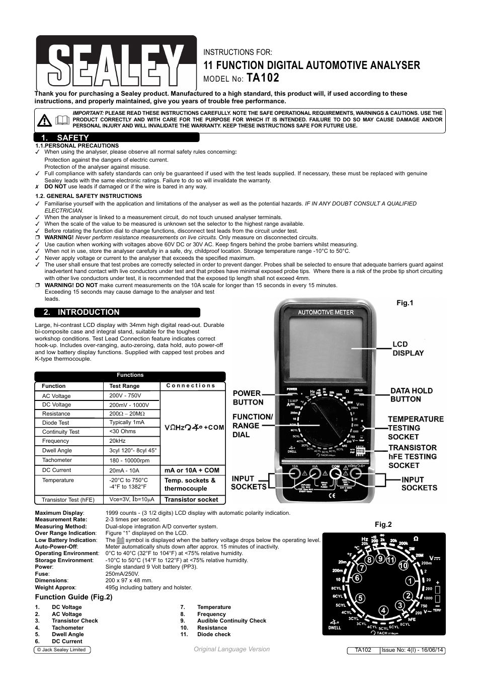 Sealey TA102 User Manual | 4 pages