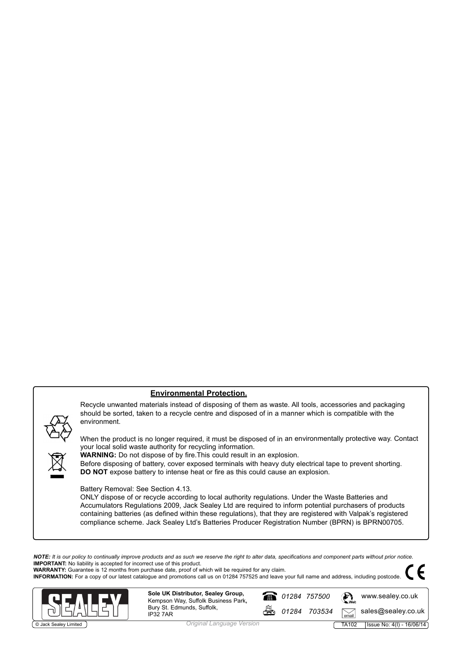 Sealey TA102 User Manual | Page 4 / 4