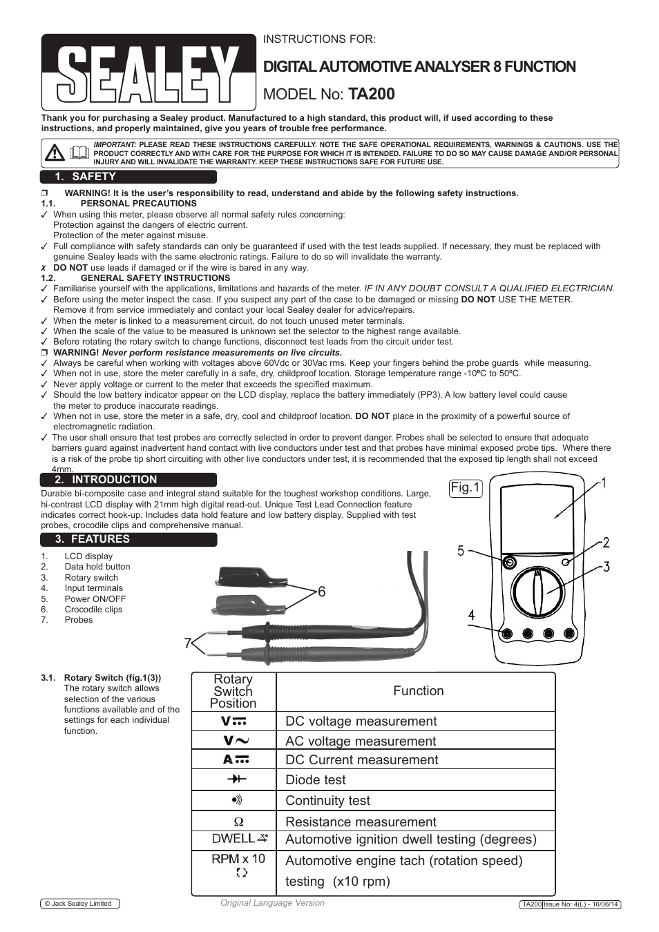 Sealey TA200 User Manual | 6 pages