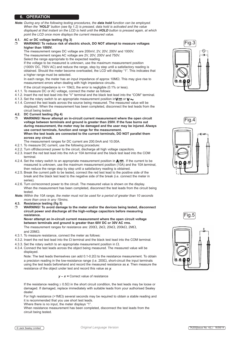 Fig.3 fig.4 fig.5, Operation | Sealey TA200 User Manual | Page 3 / 6