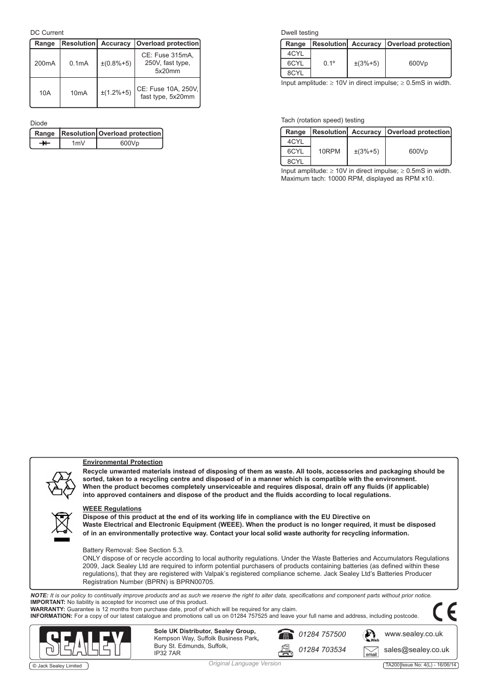 Sealey TA200 User Manual | Page 6 / 6