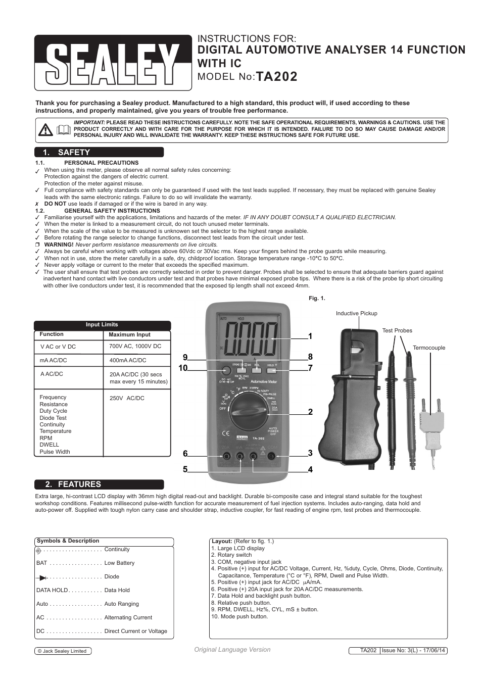 Sealey TA202 User Manual | 4 pages