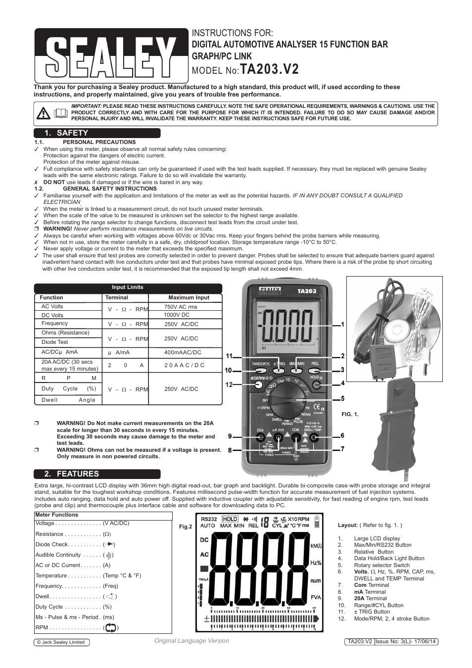 Sealey TA203 User Manual | 6 pages