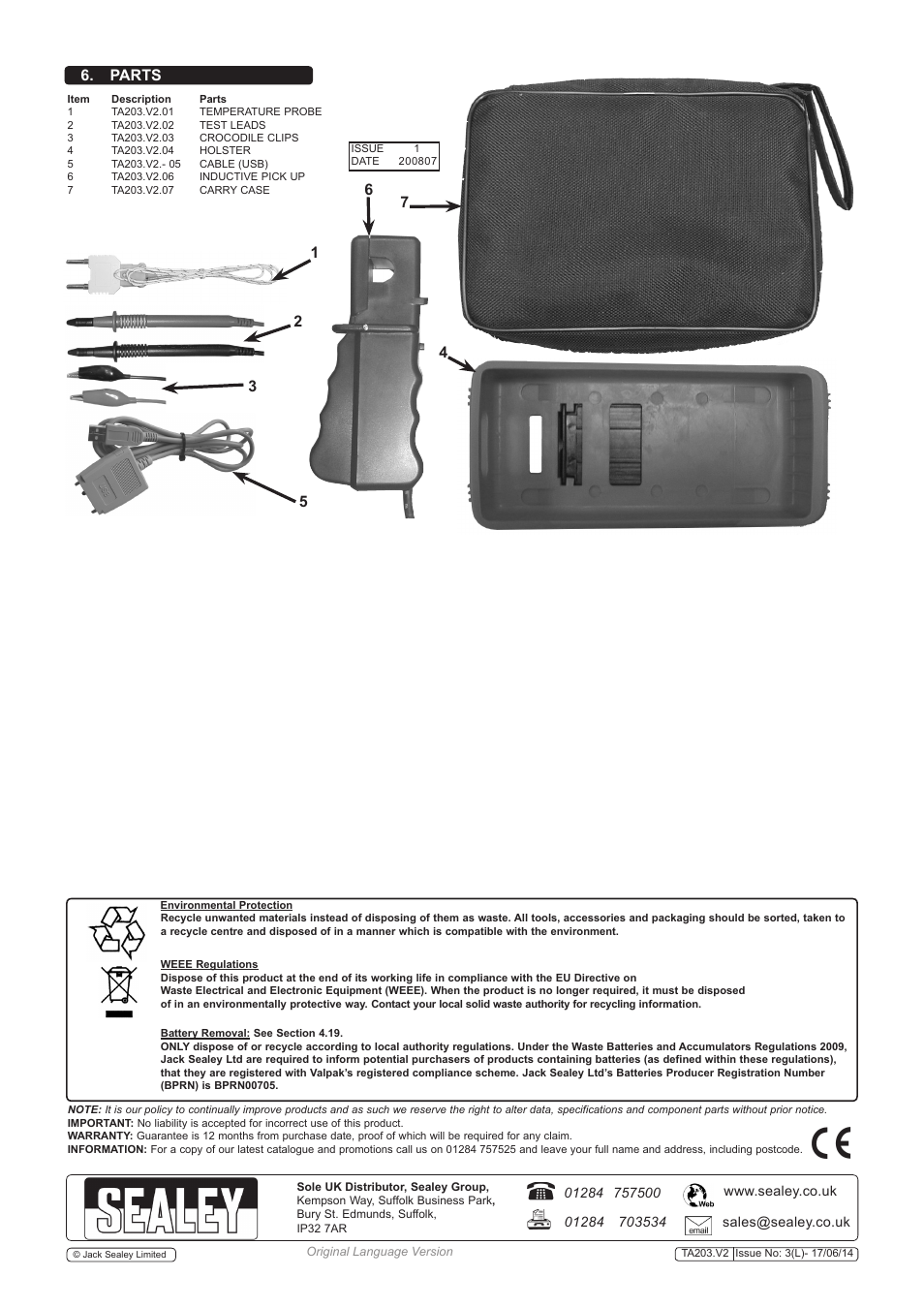 Parts | Sealey TA203 User Manual | Page 6 / 6