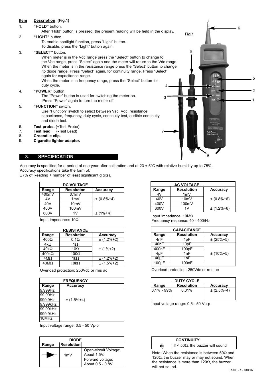 Sealey TA300 User Manual | Page 2 / 4