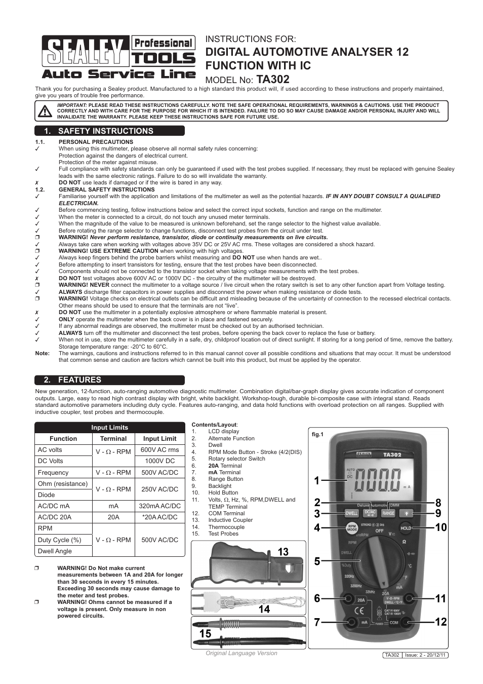 Sealey TA302 User Manual | 4 pages