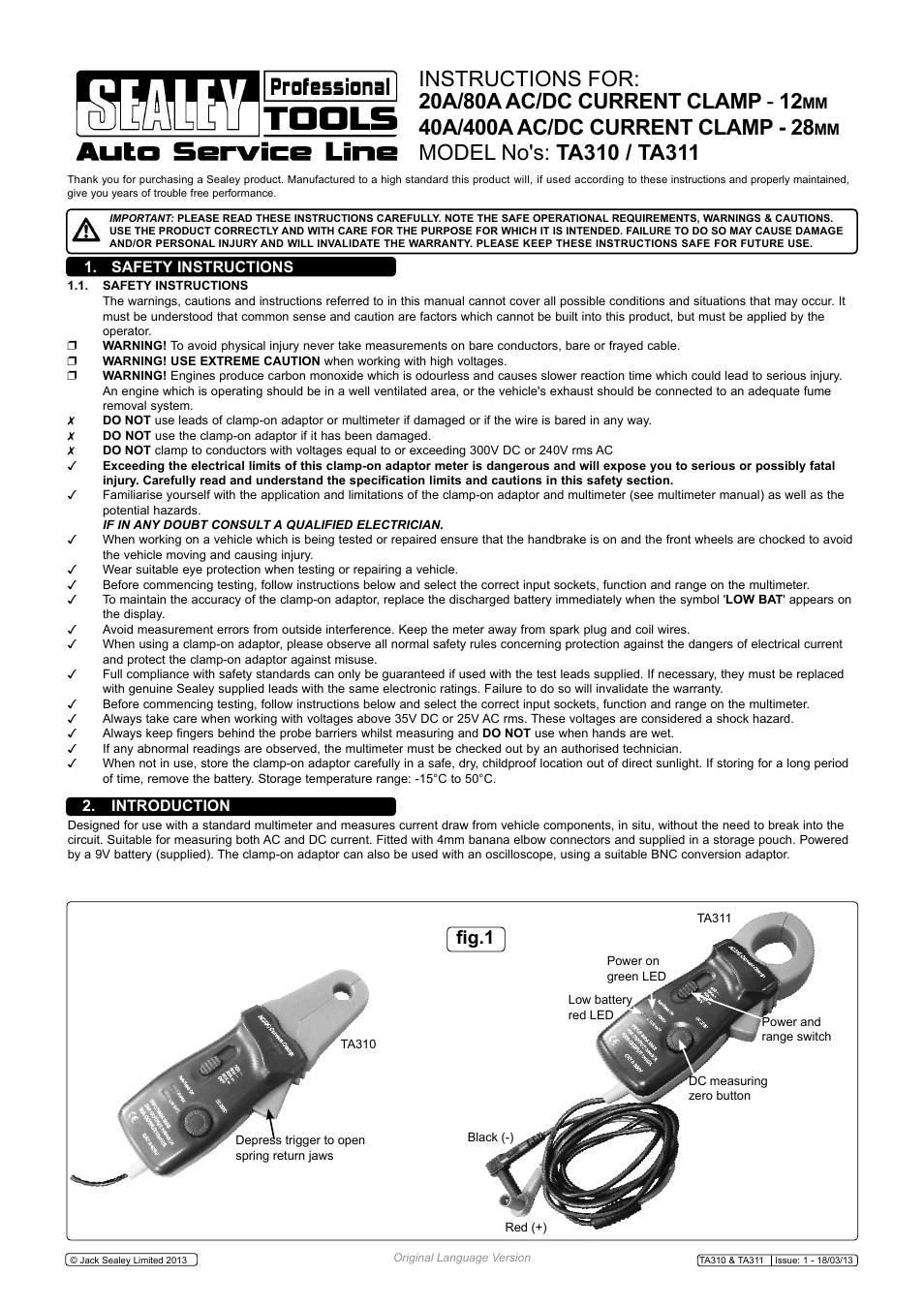 Sealey TA310 User Manual | 3 pages