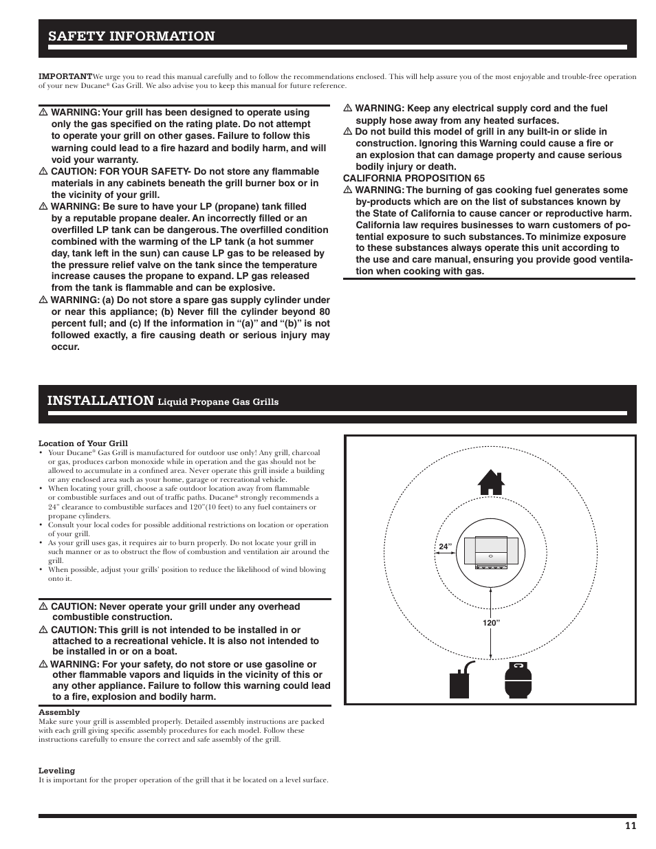 Safety information installation installation | Ducane LP Gass Grill 3200 User Manual | Page 11 / 56