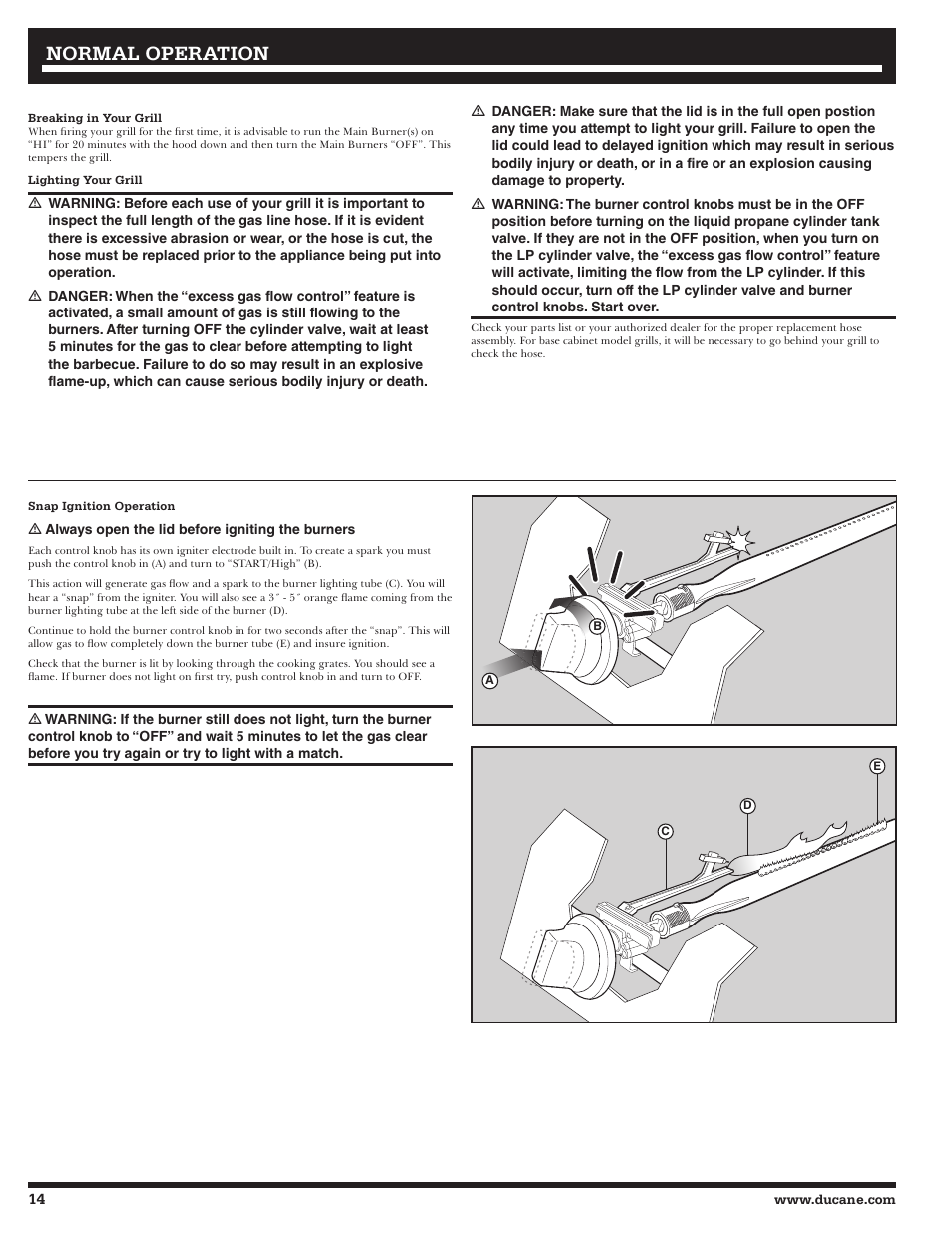 Normal operation | Ducane LP Gass Grill 3200 User Manual | Page 14 / 56