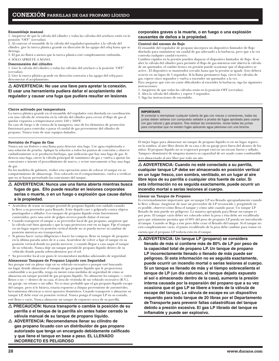 Conexión | Ducane LP Gass Grill 3200 User Manual | Page 28 / 56