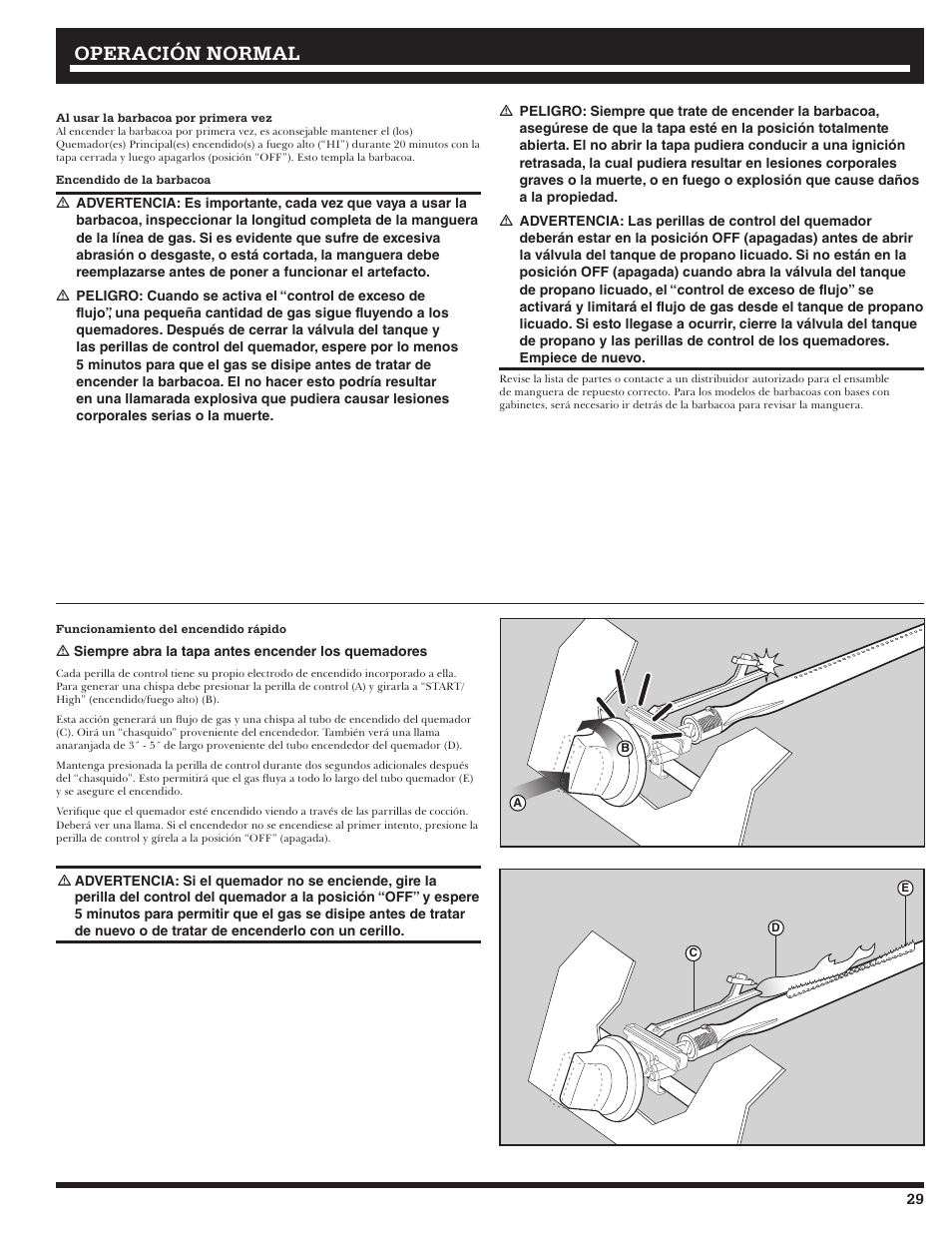 Operación normal | Ducane LP Gass Grill 3200 User Manual | Page 29 / 56