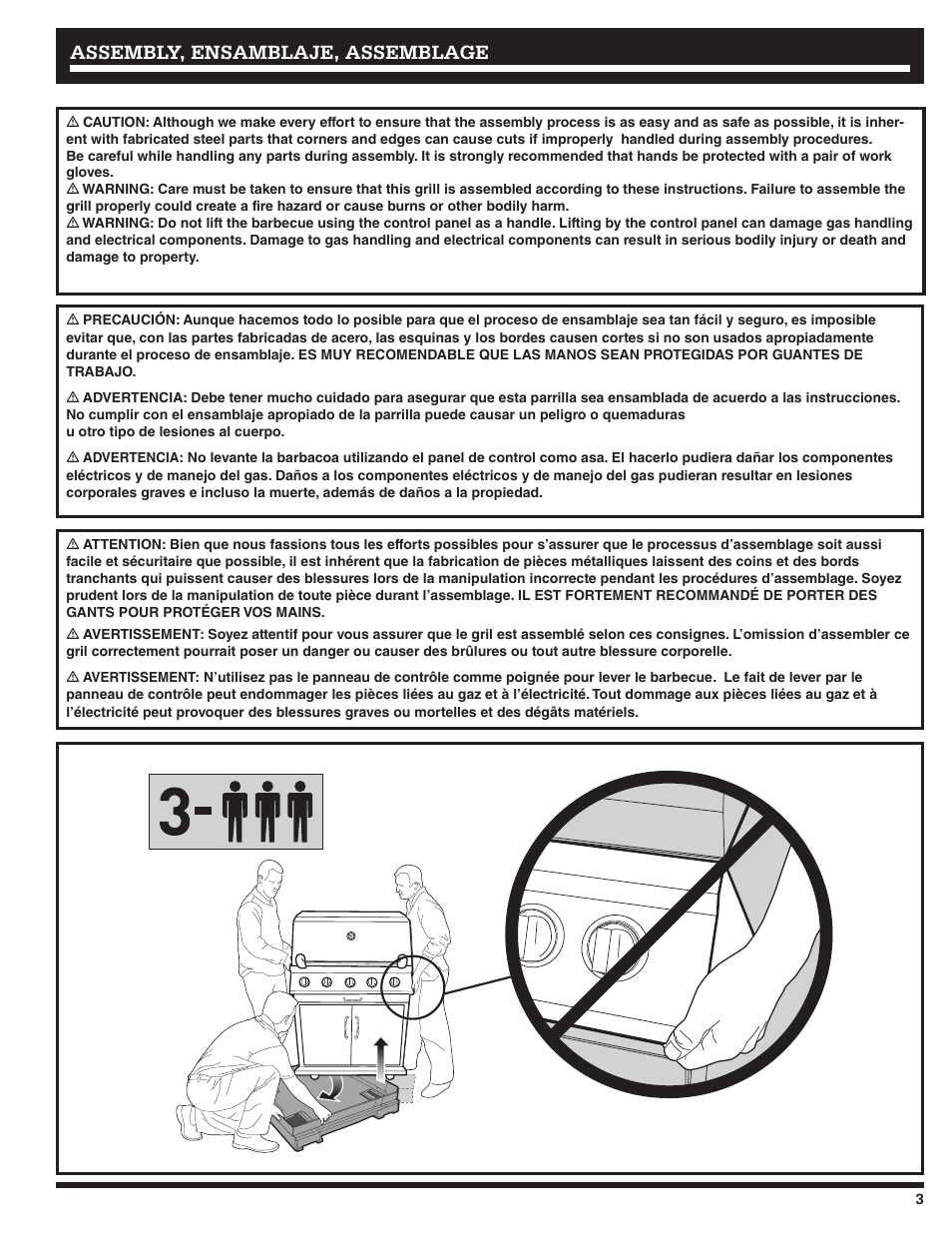 Assembly, ensamblaje, assemblage | Ducane LP Gass Grill 3200 User Manual | Page 3 / 56
