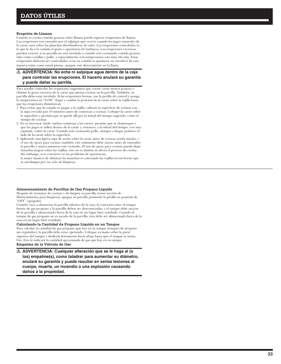 Datos útiles | Ducane LP Gass Grill 3200 User Manual | Page 33 / 56