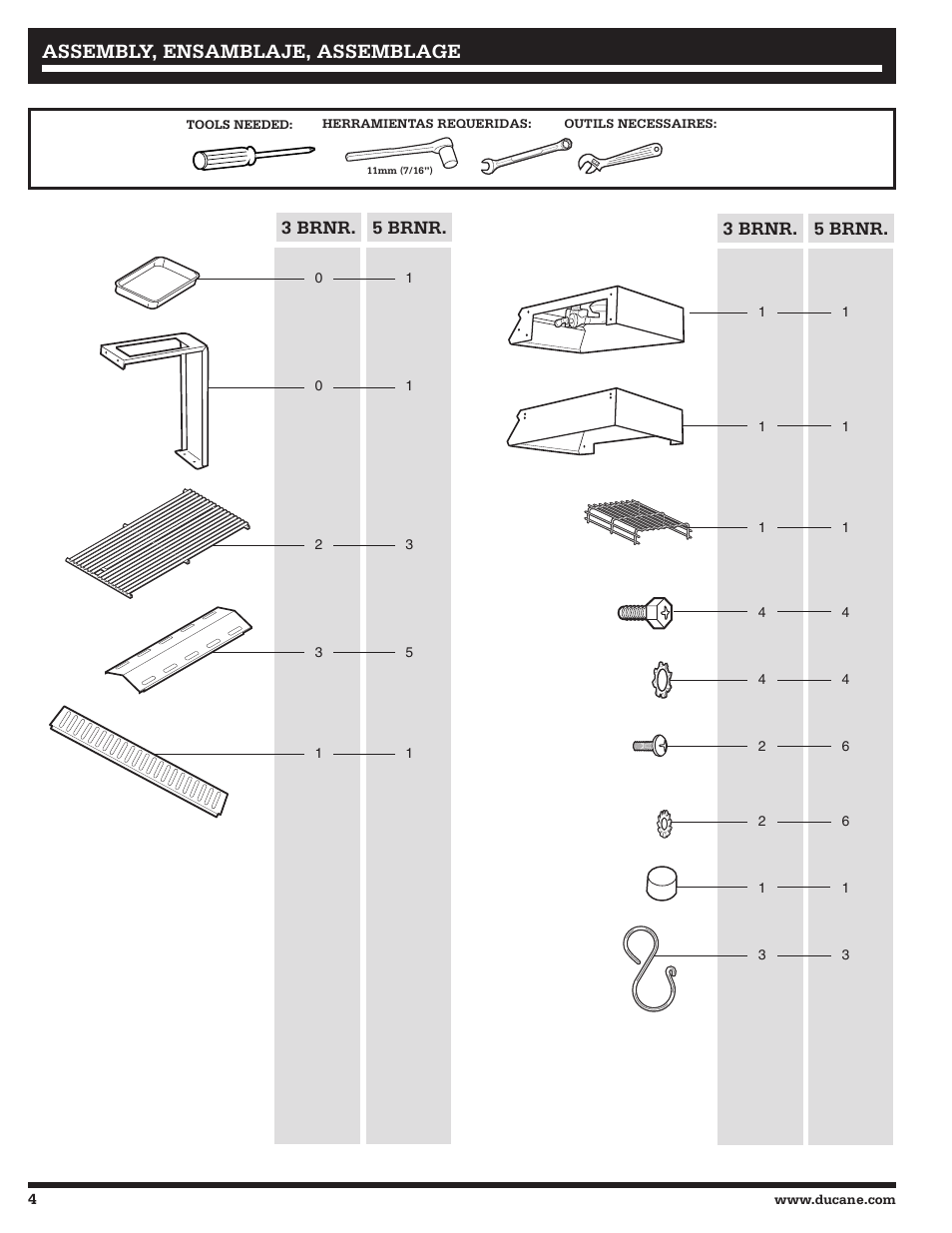 Assembly, ensamblaje, assemblage | Ducane LP Gass Grill 3200 User Manual | Page 4 / 56