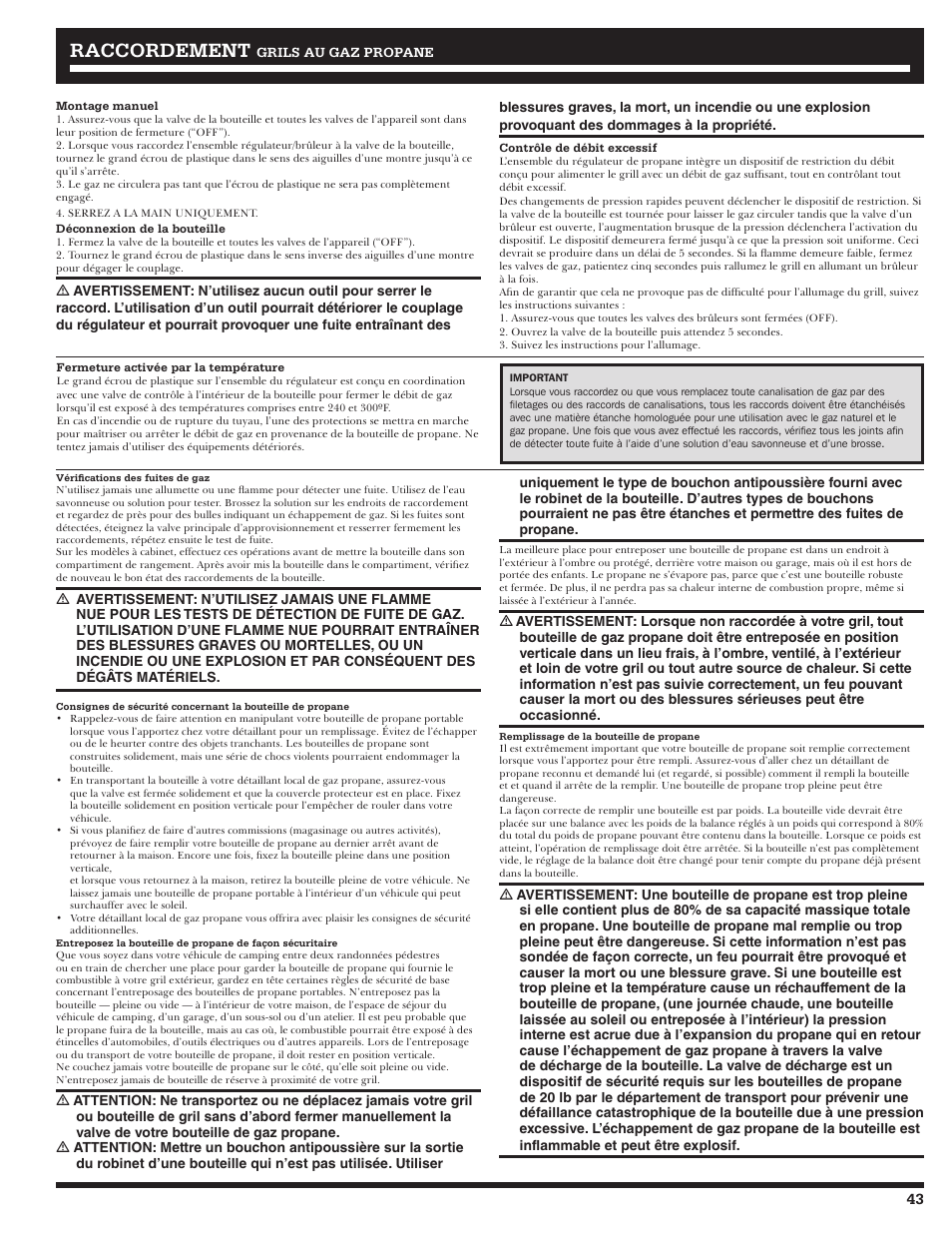 Rraccordement accordement | Ducane LP Gass Grill 3200 User Manual | Page 43 / 56