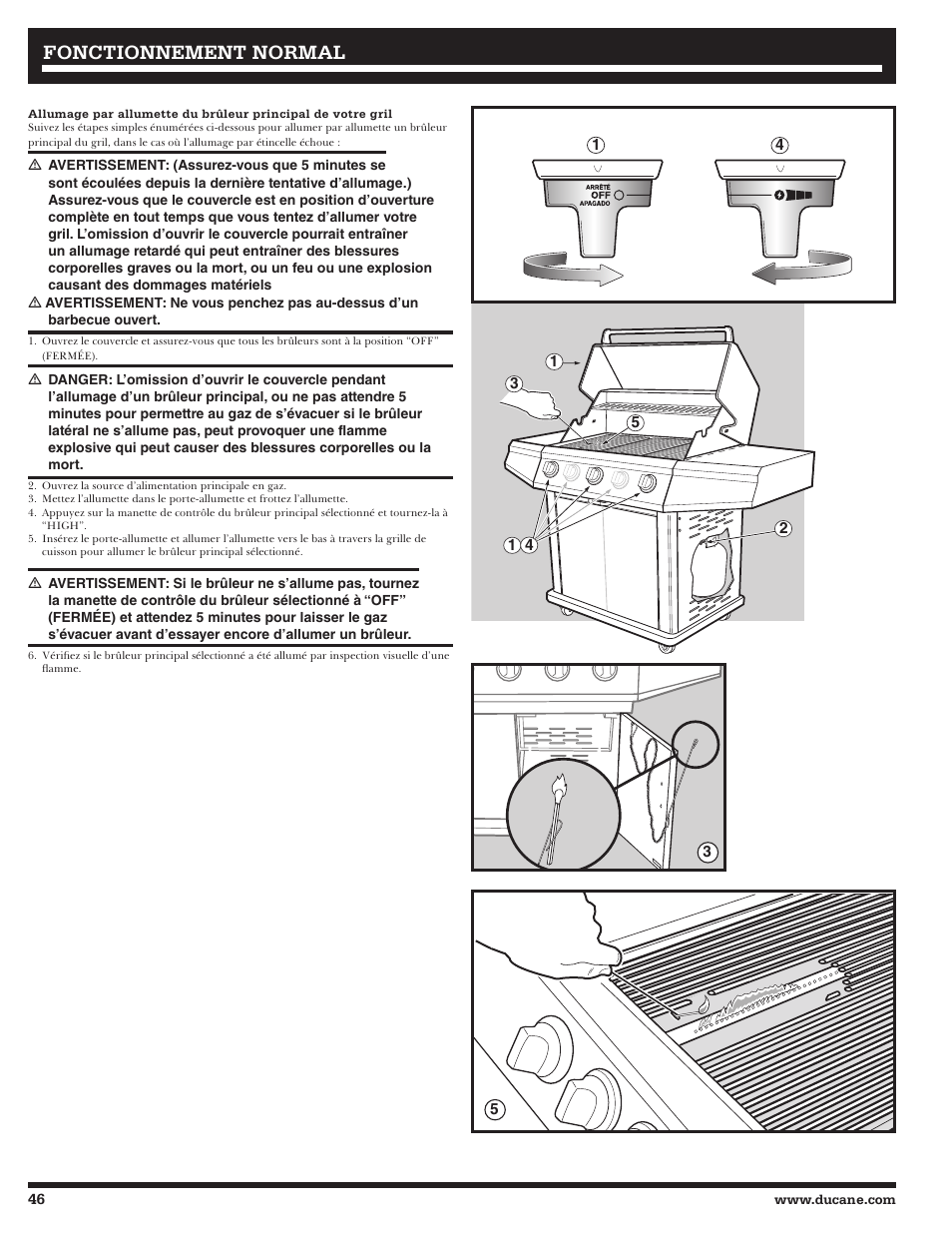 Fonctionnement, Fonctionnement normal normal | Ducane LP Gass Grill 3200 User Manual | Page 46 / 56