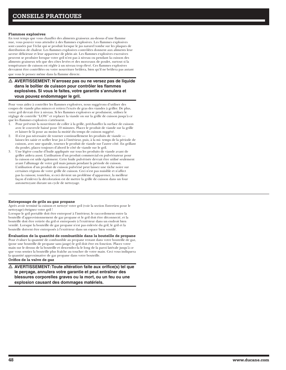 Conseils pratiques | Ducane LP Gass Grill 3200 User Manual | Page 48 / 56