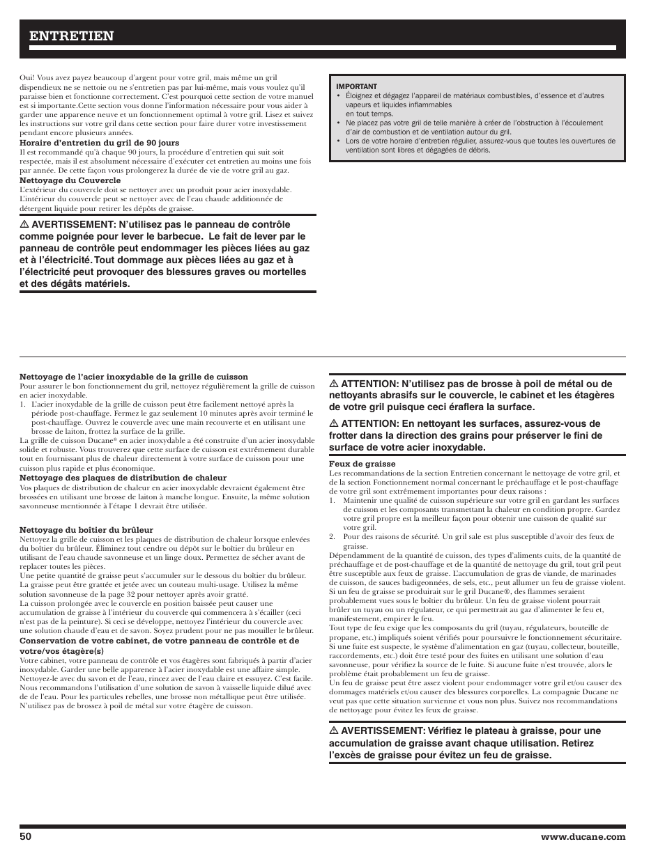 Entretien | Ducane LP Gass Grill 3200 User Manual | Page 50 / 56