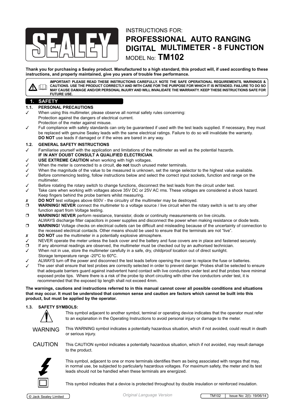 Sealey TM102 User Manual | 7 pages