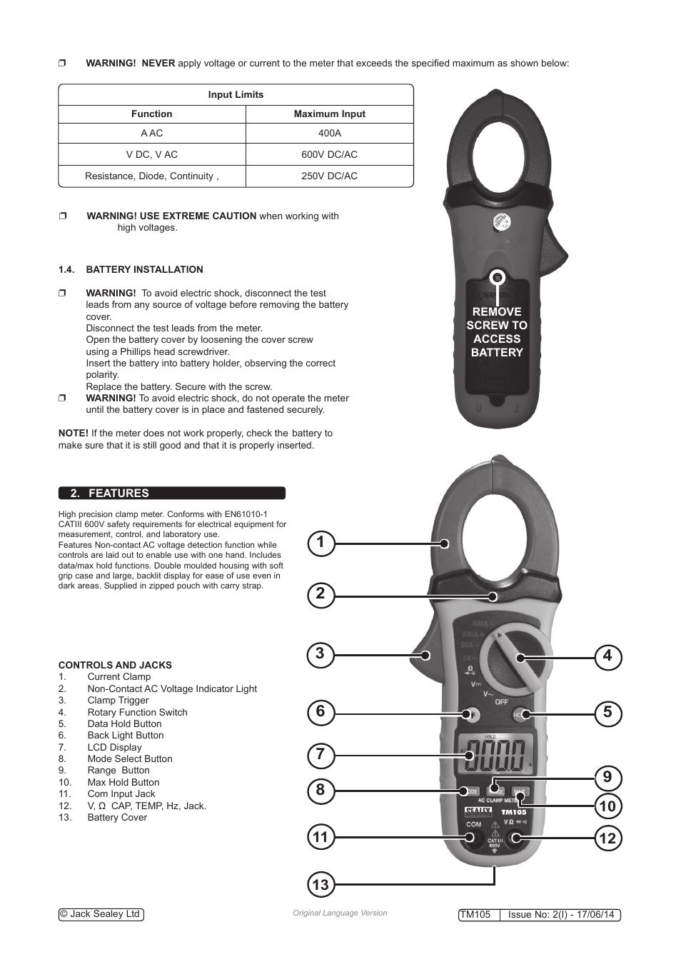 Sealey TM105 User Manual | Page 2 / 5