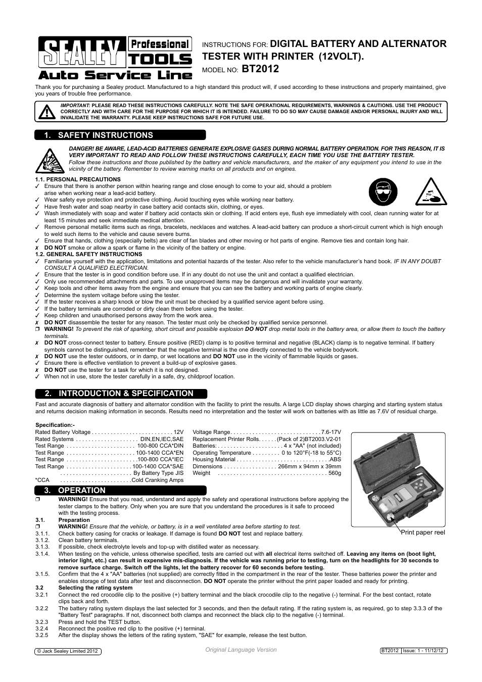 Sealey BT2012 User Manual | 2 pages