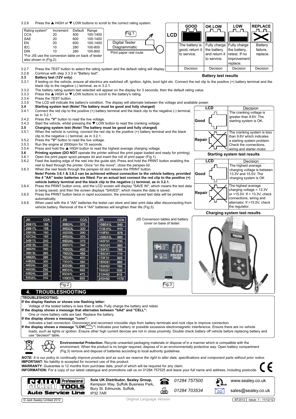 Troubleshooting | Sealey BT2012 User Manual | Page 2 / 2