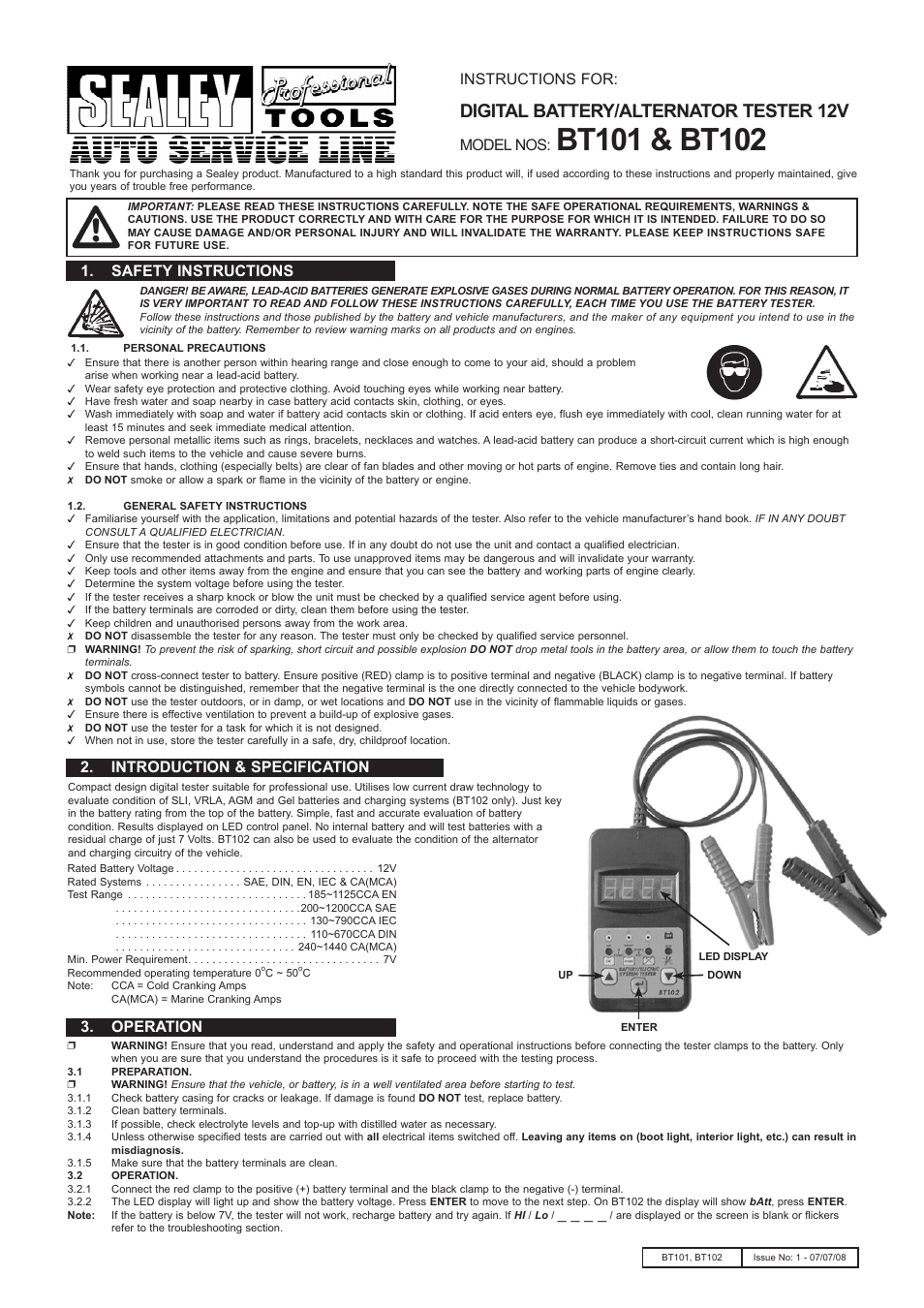 Sealey BT101 User Manual | 2 pages