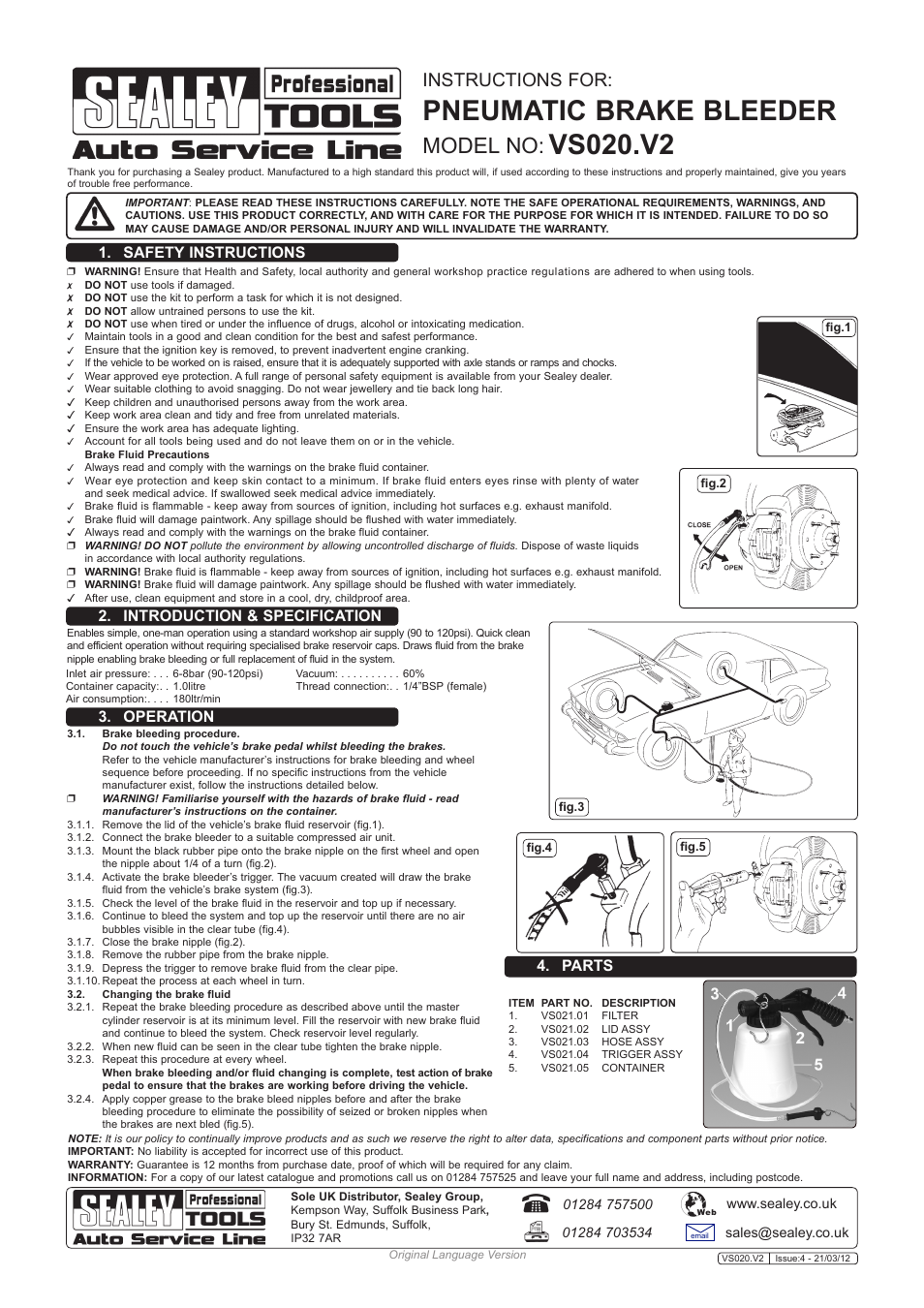 Sealey VS020 User Manual | 1 page