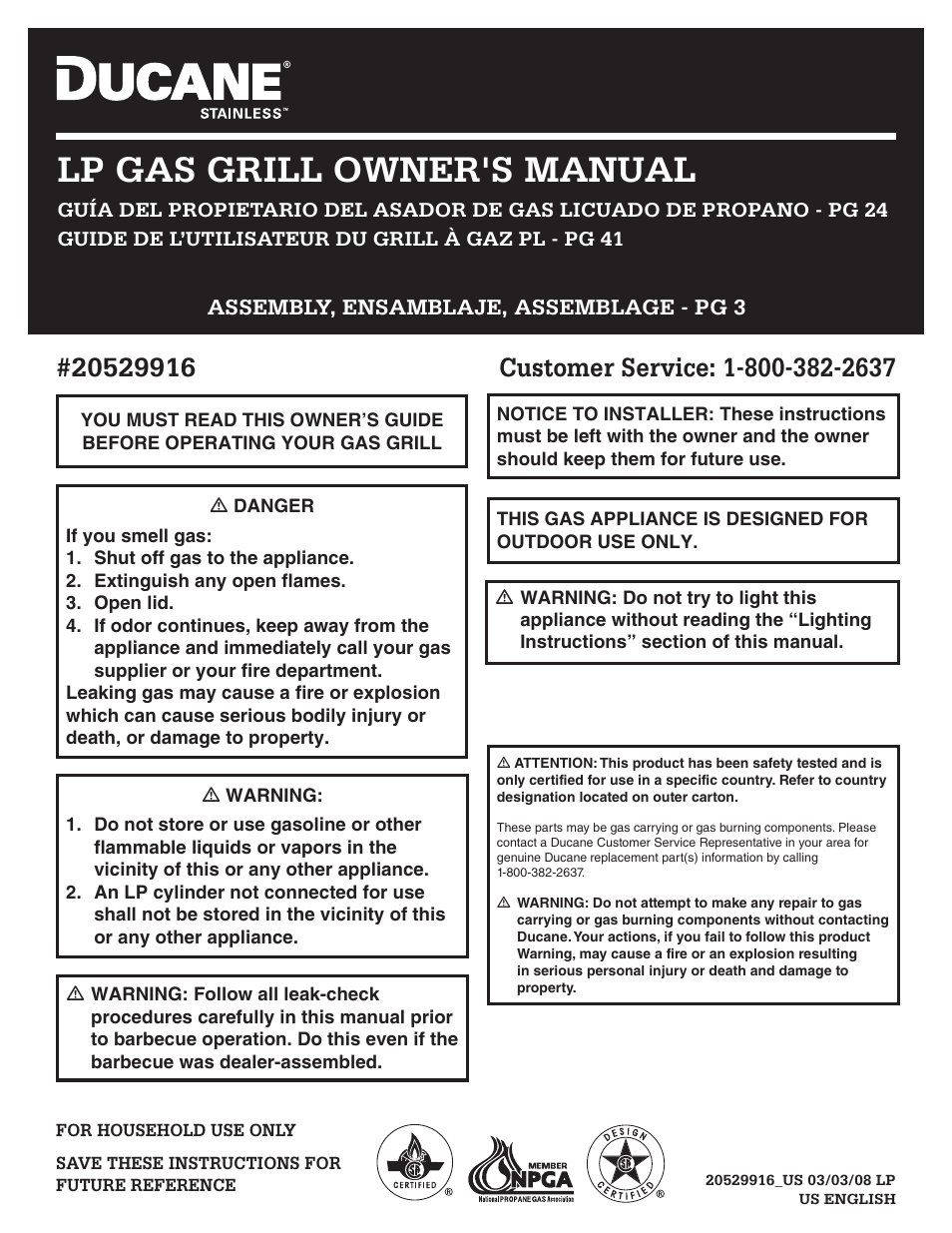 Ducane Gass Grill 20529916 User Manual | 60 pages