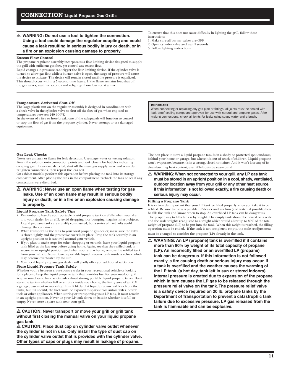 Connection | Ducane Gass Grill 20529916 User Manual | Page 11 / 60