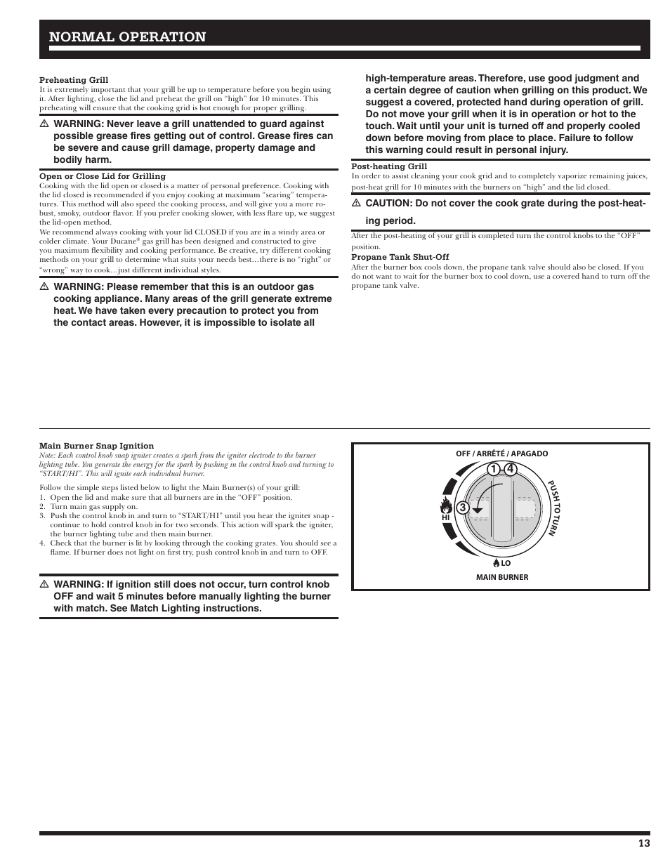 Normal operation | Ducane Gass Grill 20529916 User Manual | Page 13 / 60