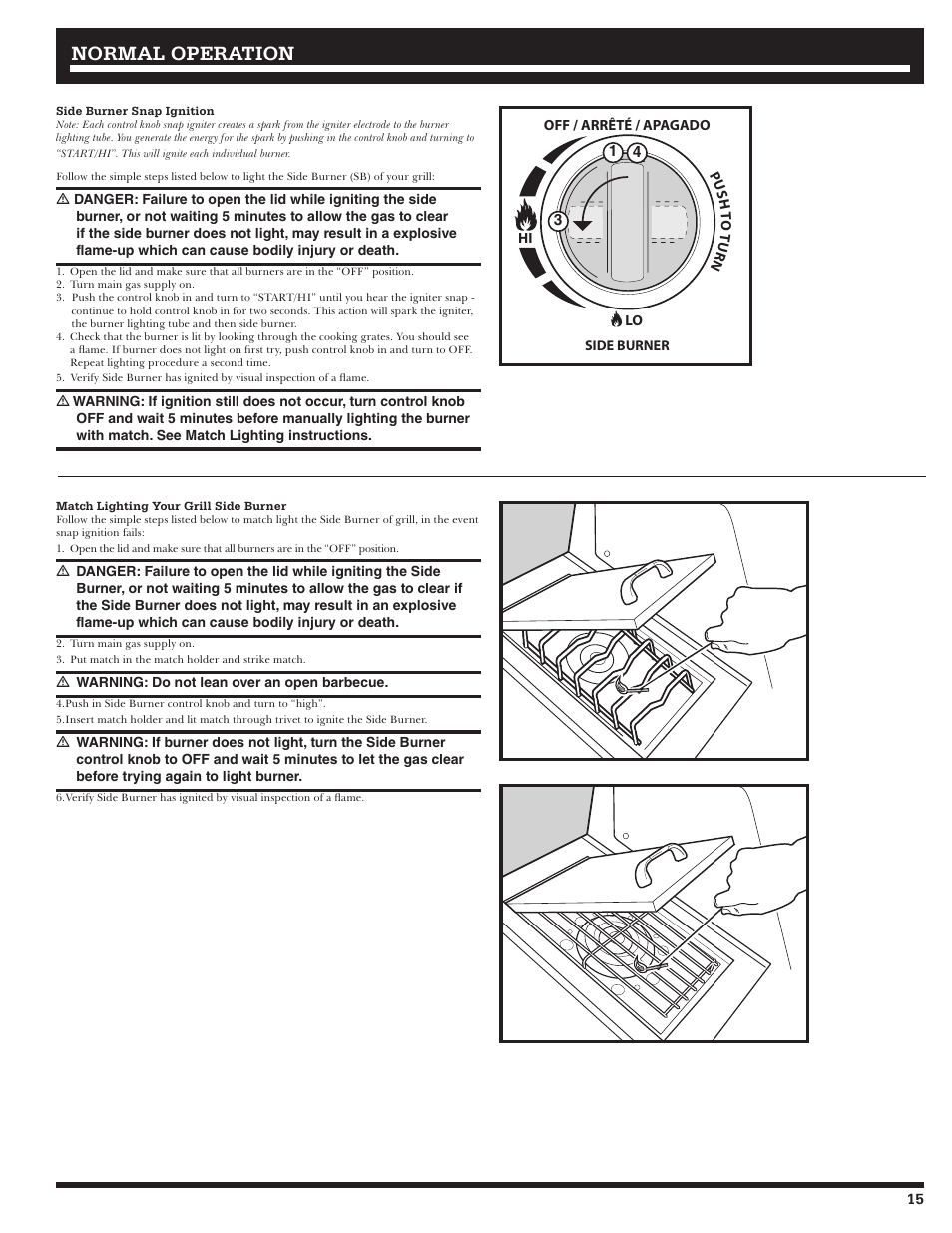 Normal operation | Ducane Gass Grill 20529916 User Manual | Page 15 / 60