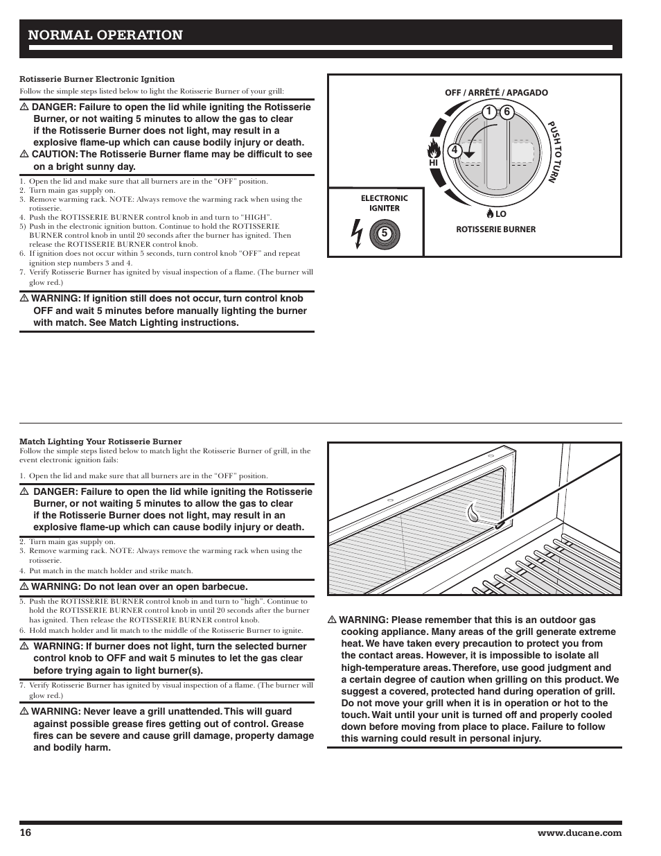 Normal operation | Ducane Gass Grill 20529916 User Manual | Page 16 / 60