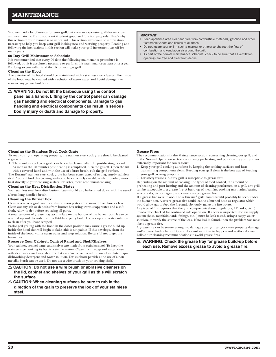 Maintenance | Ducane Gass Grill 20529916 User Manual | Page 20 / 60