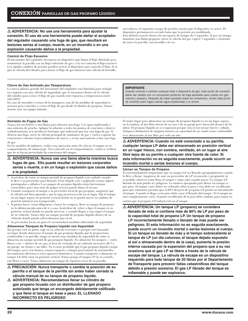 Conexión | Ducane Gass Grill 20529916 User Manual | Page 28 / 60