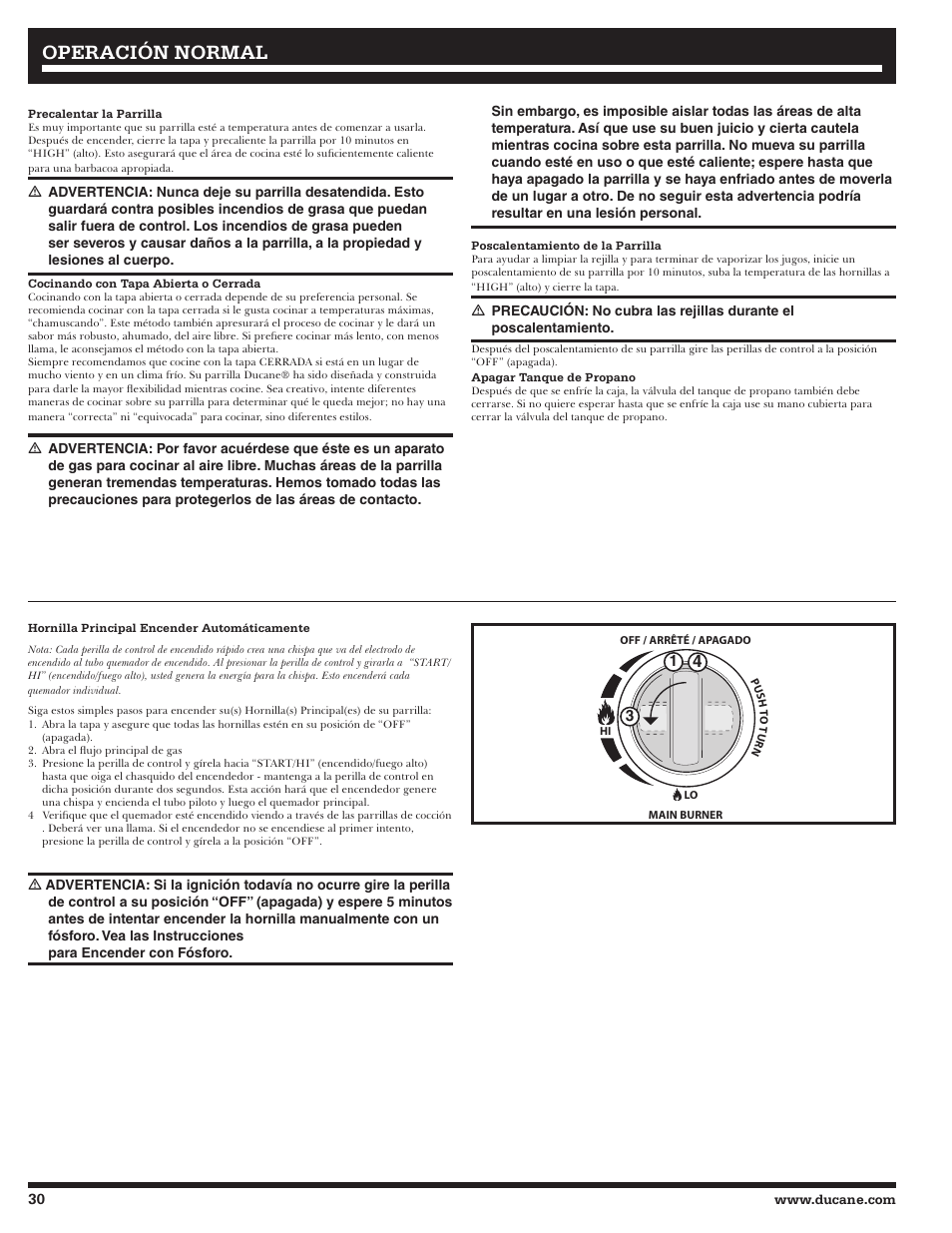 Operación normal | Ducane Gass Grill 20529916 User Manual | Page 30 / 60