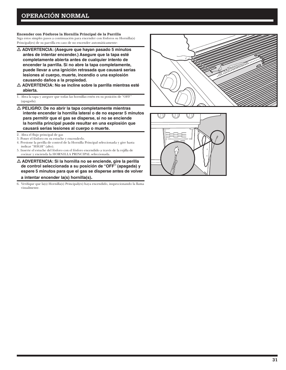 Operación normal | Ducane Gass Grill 20529916 User Manual | Page 31 / 60