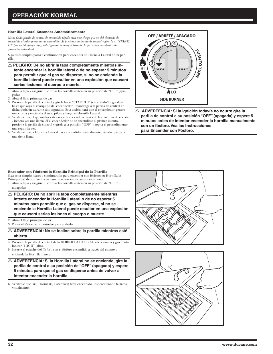 Operación normal | Ducane Gass Grill 20529916 User Manual | Page 32 / 60