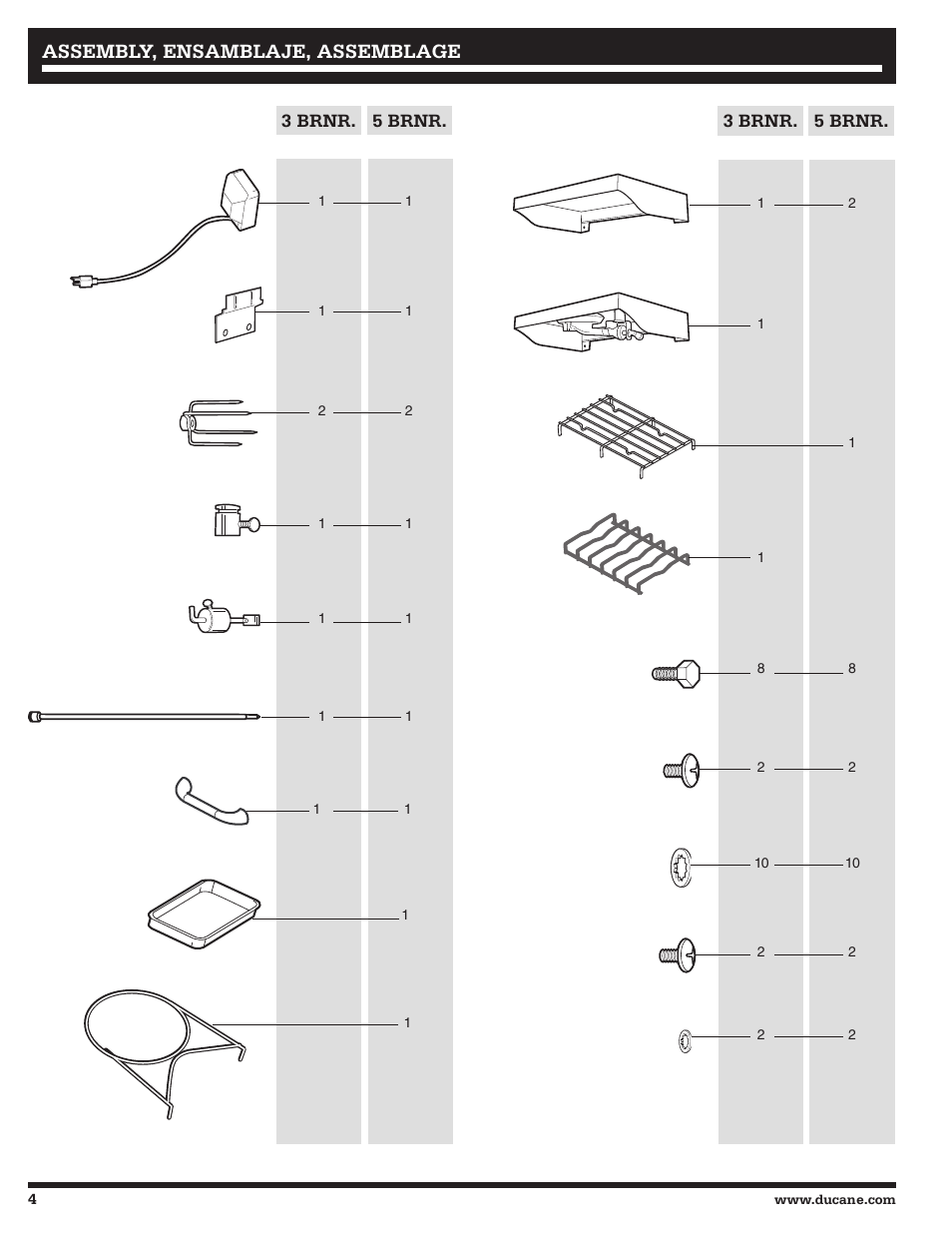 Assembly, ensamblaje, assemblage | Ducane Gass Grill 20529916 User Manual | Page 4 / 60