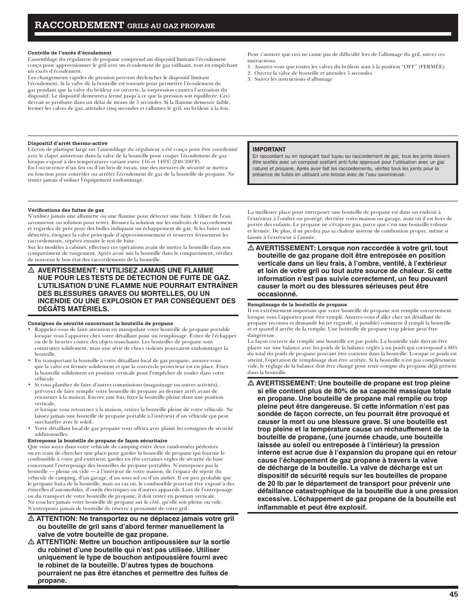 Rraccordement accordement | Ducane Gass Grill 20529916 User Manual | Page 45 / 60