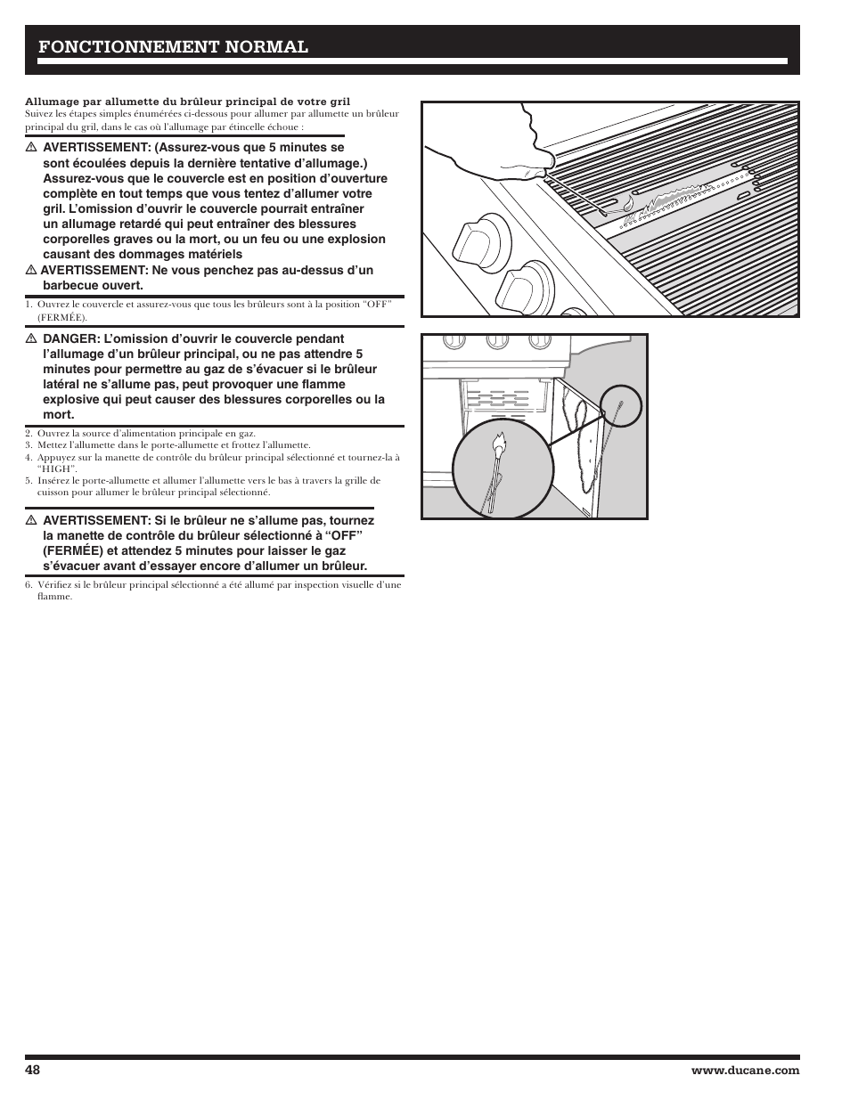 Fonctionnement, Fonctionnement normal normal | Ducane Gass Grill 20529916 User Manual | Page 48 / 60